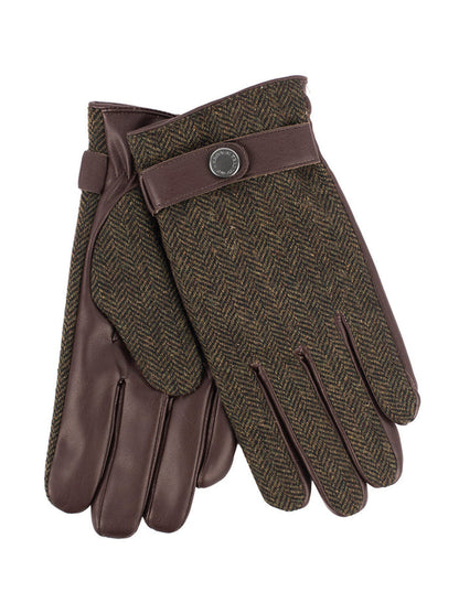 Mens Tweed Stud Gloves - Green Herringbone #color_green-herringbone
