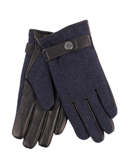Mens Tweed Stud Gloves - Navy Herringbone #color_navy-herringbone