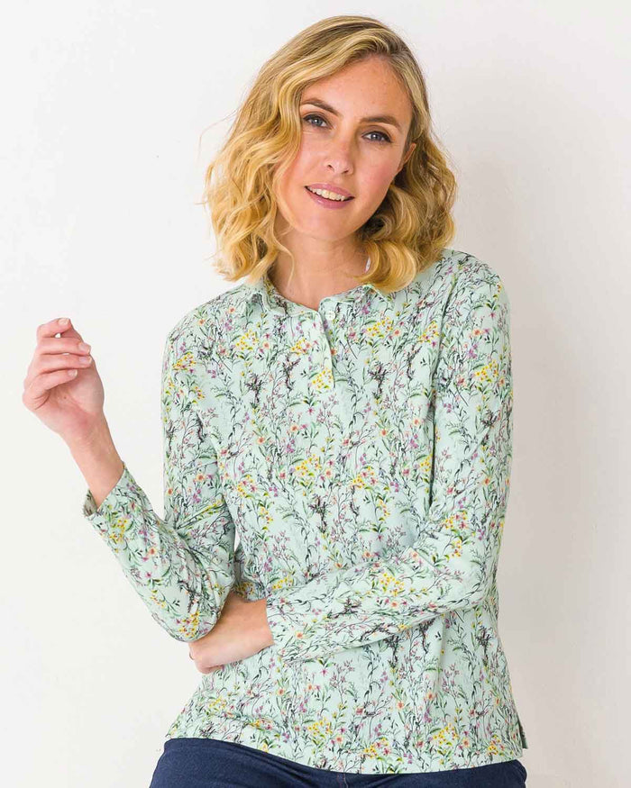 Merida Floral Cotton Long Sleeved Polo Top - Image 1 - The Classic Boutique