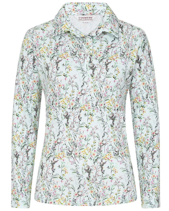 Merida Floral Cotton Long Sleeved Polo Top - Image 2 - The Classic Boutique