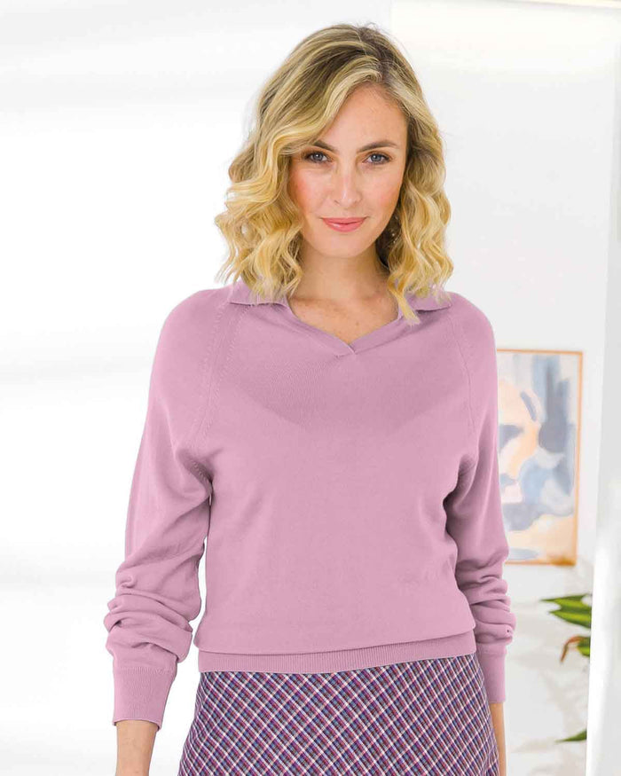 Merino Collared V Neck Jumper - Dusky Pink - The Classic Boutique