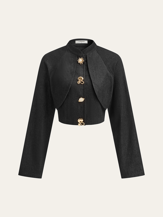 Metal Detail Cropped Denim Jacket