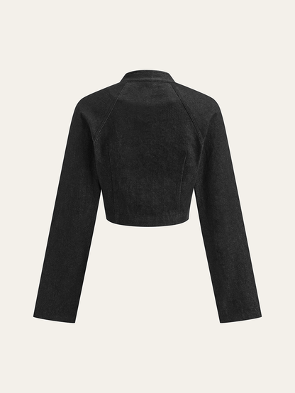 Metal Detail Cropped Denim Jacket