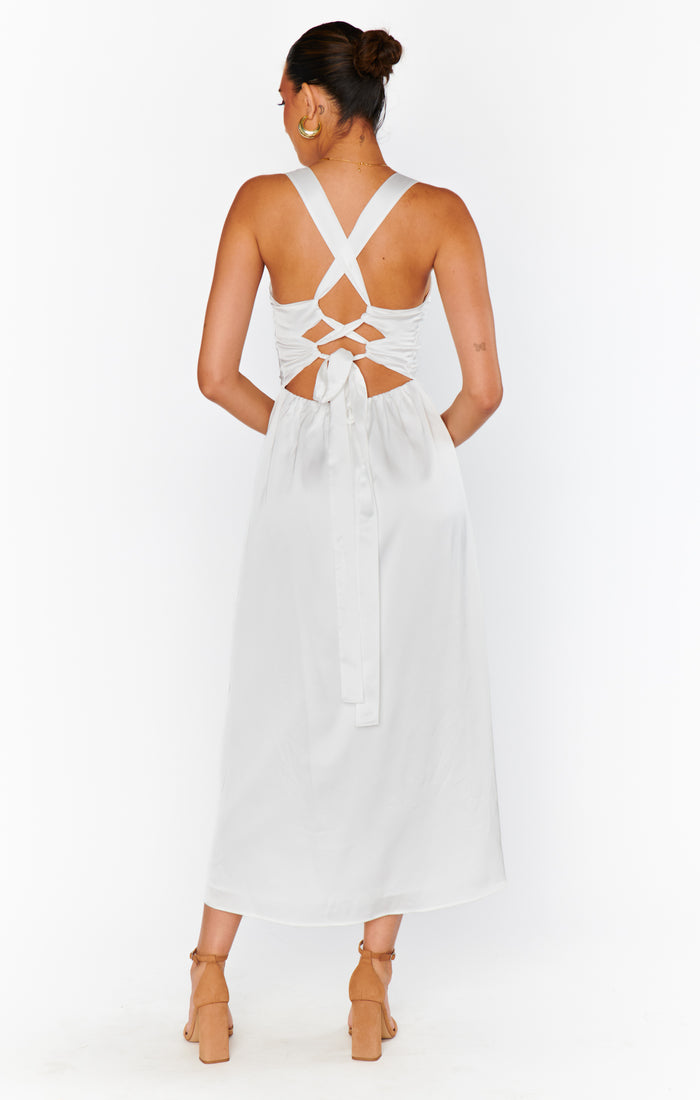 Mina Midi Dress ~ Ivory Luxe Satin
