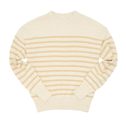 Minnow Women's Stripe Sweater in Cream/Tan