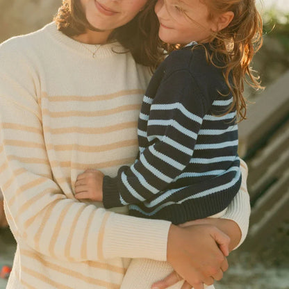 Minnow Women's Stripe Sweater in Cream/Tan