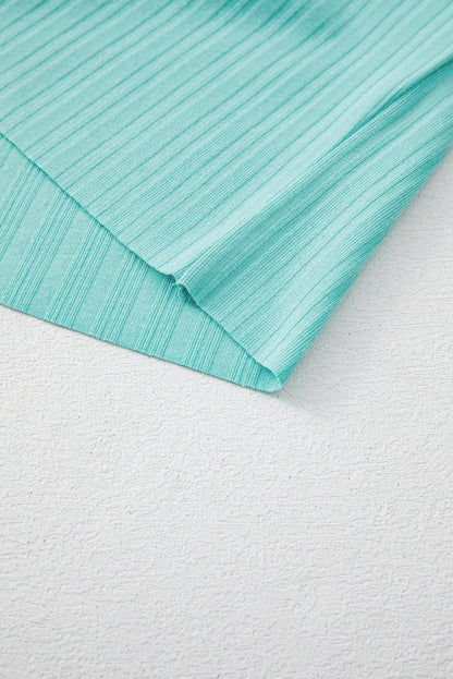 Mint Green Ribbed Button V Neck Tank Top and Shorts Set - Two Piece Sets/Short Sets