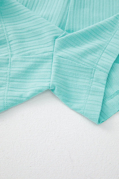 Mint Green Ribbed Button V Neck Tank Top and Shorts Set - Two Piece Sets/Short Sets