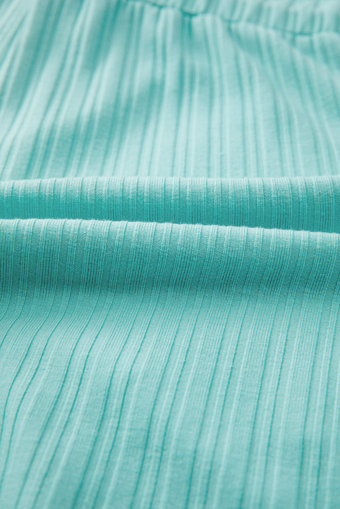 Mint Green Ribbed Button V Neck Tank Top and Shorts Set - Two Piece Sets/Short Sets