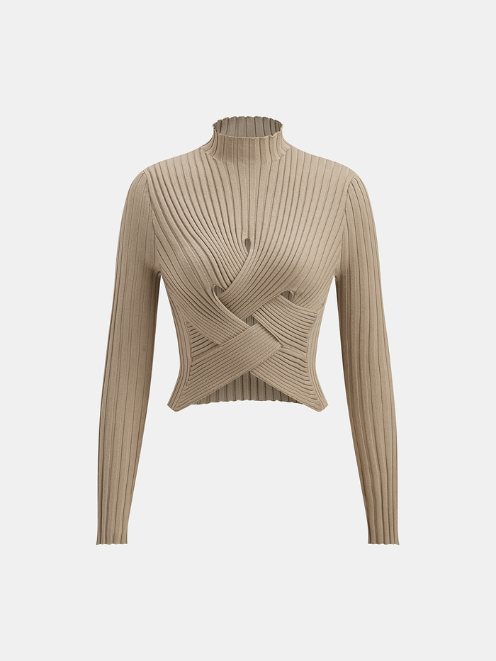 Mock Neck Cross-Over Crop Top and Midi Skirt Set