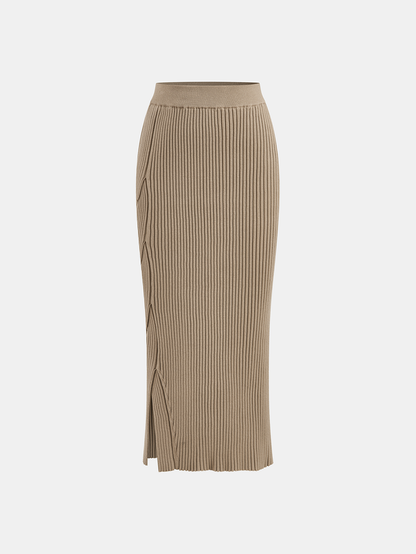 Mock Neck Cross-Over Crop Top and Midi Skirt Set