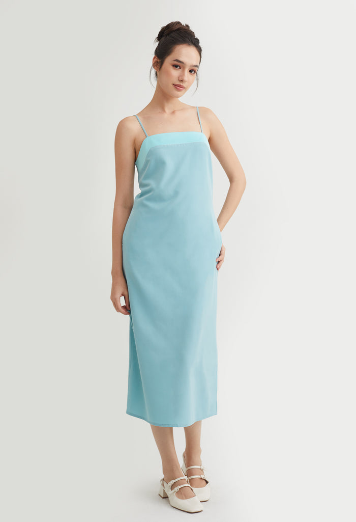 Monotone Contrast Trim Slip Midi Dress