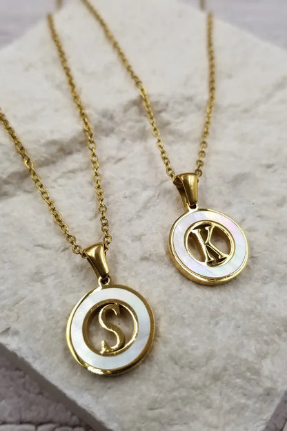 Mother of Pearl Initial Shell Pendant Necklace-Cute-Trendy-Shop-Womens-Boutique-Clothing-Store