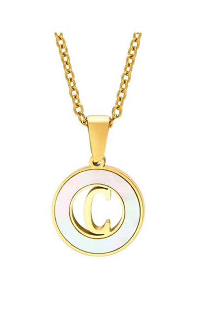 Mother of Pearl Initial Shell Pendant Necklace-C-Cute-Trendy-Shop-Womens-Boutique-Clothing-Store
