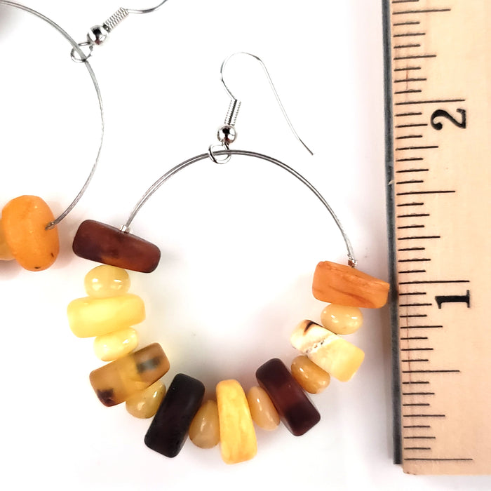 Multicolor Amber Beads Large Hoops Earrings BuyRussianGifts Store