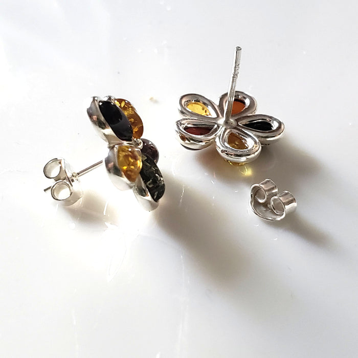 multicolor amber flower stud earrings
