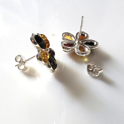 multicolor amber flower stud earrings