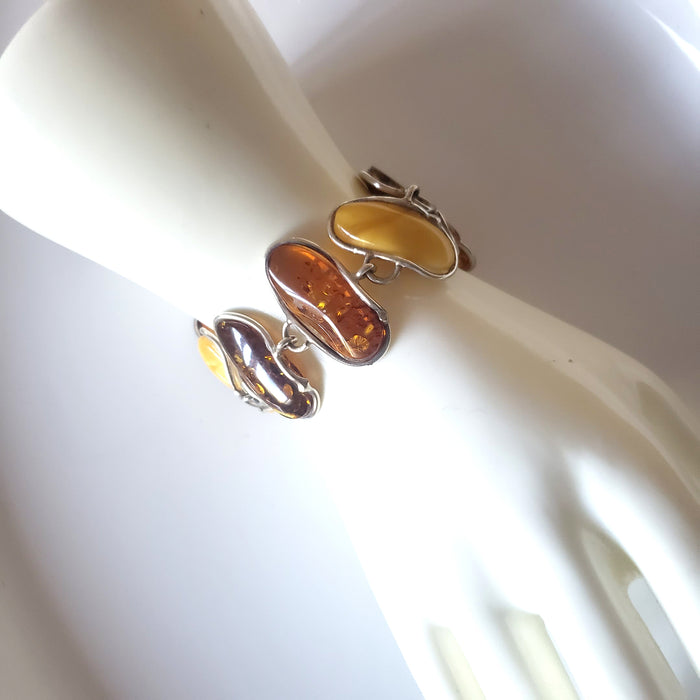 large multicolor amber bracelet in sterling silver