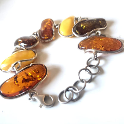 multicolor amber bracelet in sterling silver with extension