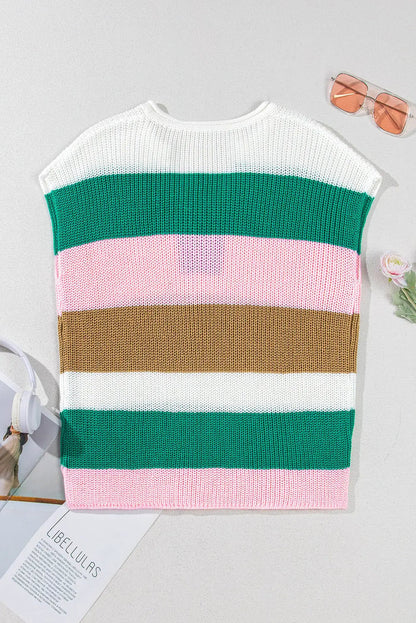 Multicolour Colour Block Notch V Neck Sweater Top - Sweaters & Cardigans/Short Sleeve