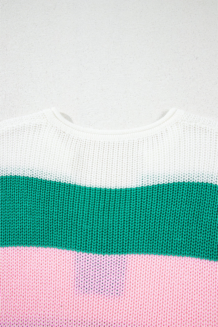 Multicolour Colour Block Notch V Neck Sweater Top - Sweaters & Cardigans/Short Sleeve
