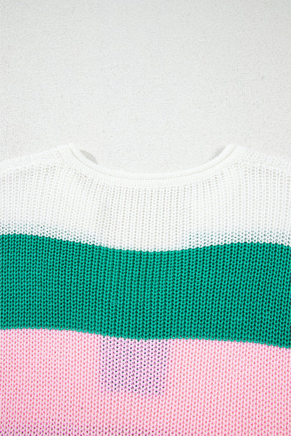 Multicolour Colour Block Notch V Neck Sweater Top - Sweaters & Cardigans/Short Sleeve