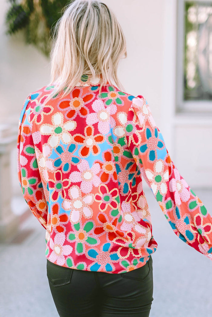 MultiColour Floral Print Bubble Sleeve Shirt - Tops/Blouses & Shirts
