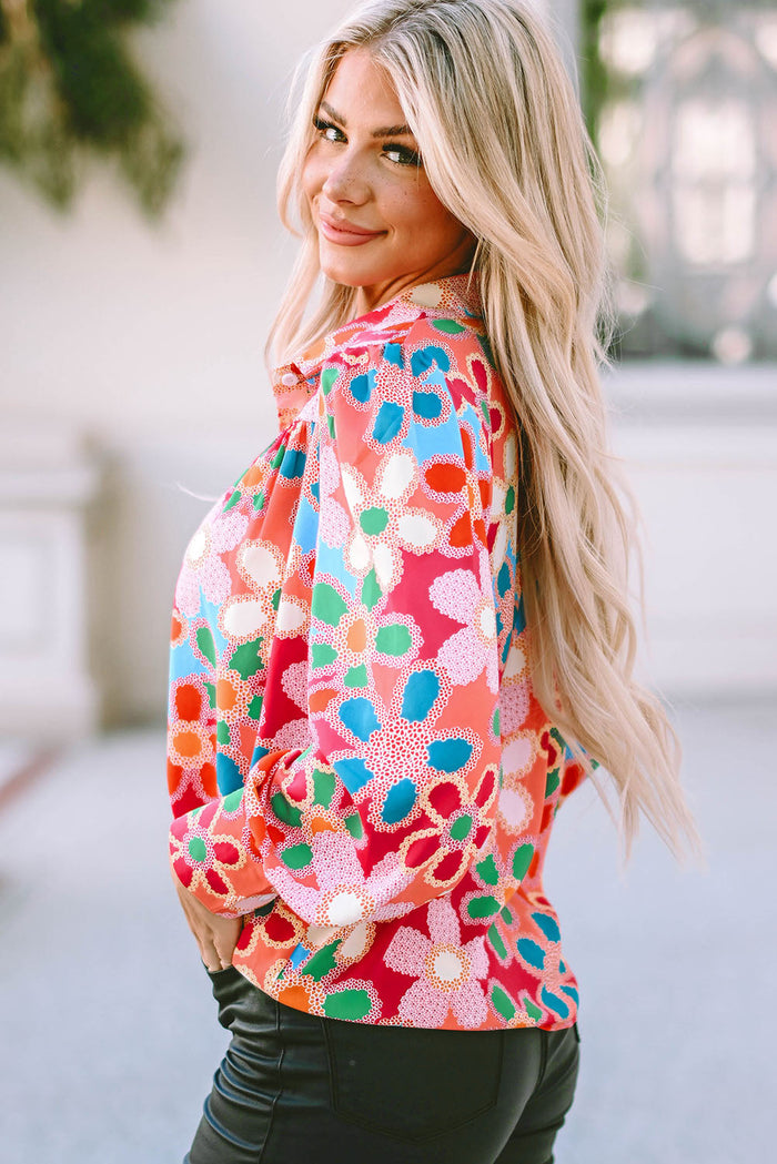 MultiColour Floral Print Bubble Sleeve Shirt - Tops/Blouses & Shirts