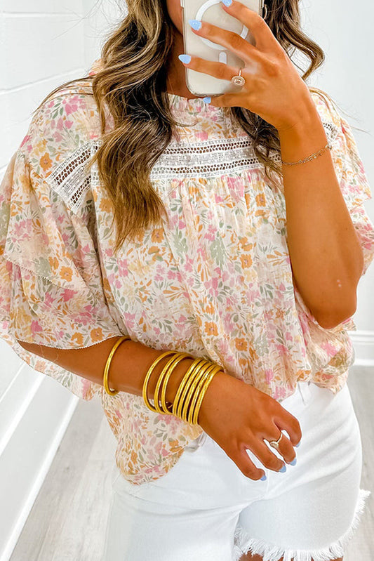MultiColour Floral Print Wide Ruffle Sleeves Blouse - MULTICOLOR / S / 100% POLYESTER - Tops/Blouses & Shirts