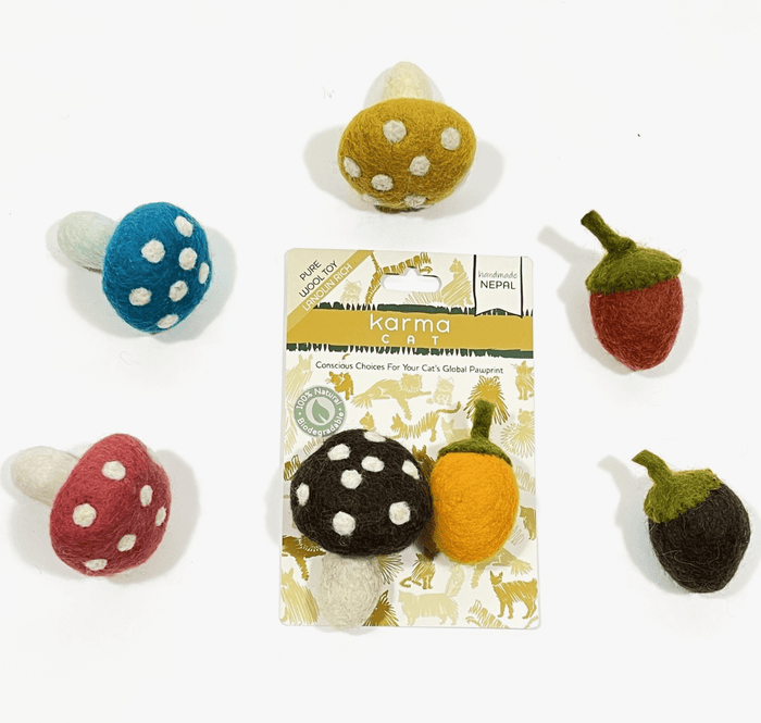 Mushroom & Acorn Wool Cat Toy