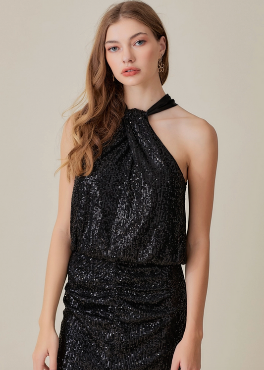 Mustard Seed Sequin Halter Top