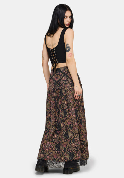 Mythos Print Lace Detail Midaxi Skirt UK 6