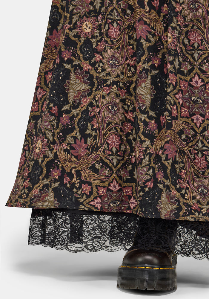 Mythos Print Lace Detail Midaxi Skirt UK 6