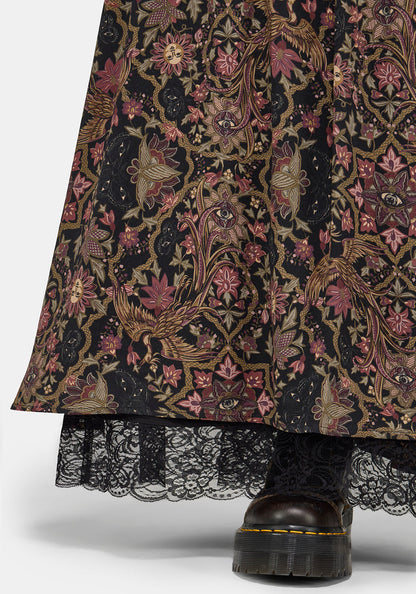 Mythos Print Lace Detail Midaxi Skirt UK 6