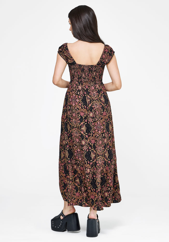 Mythos Print Milkmaid Smock Midaxi Dress
