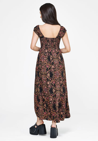 Mythos Print Milkmaid Smock Midaxi Dress