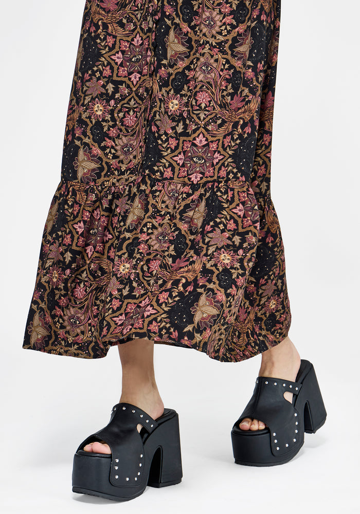 Mythos Print Milkmaid Smock Midaxi Dress