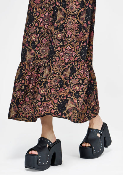 Mythos Print Milkmaid Smock Midaxi Dress
