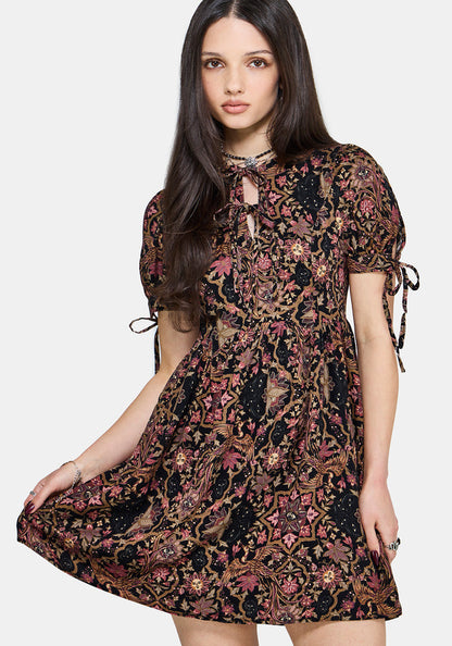 Mythos Print Tie Front Mini Dress