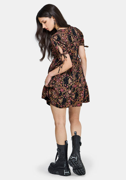 Mythos Print Tie Front Mini Dress
