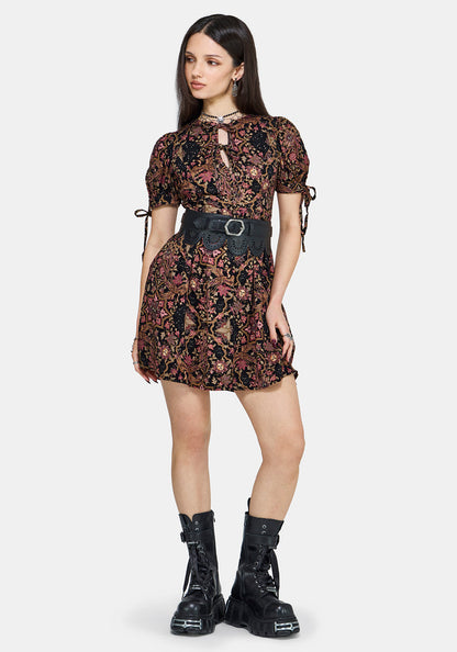 Mythos Print Tie Front Mini Dress