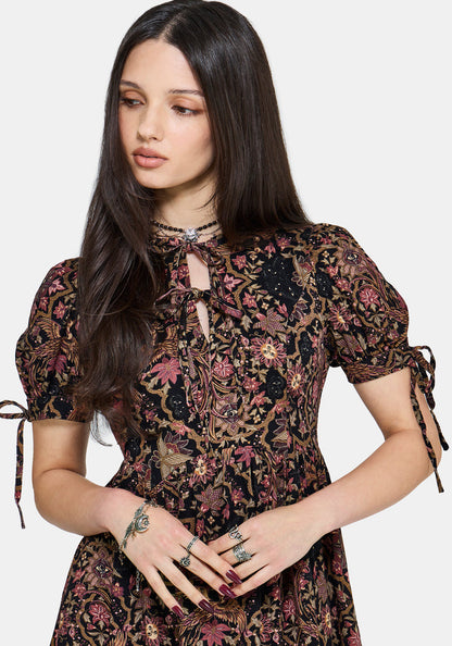 Mythos Print Tie Front Mini Dress