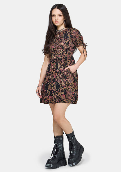 Mythos Print Tie Front Mini Dress