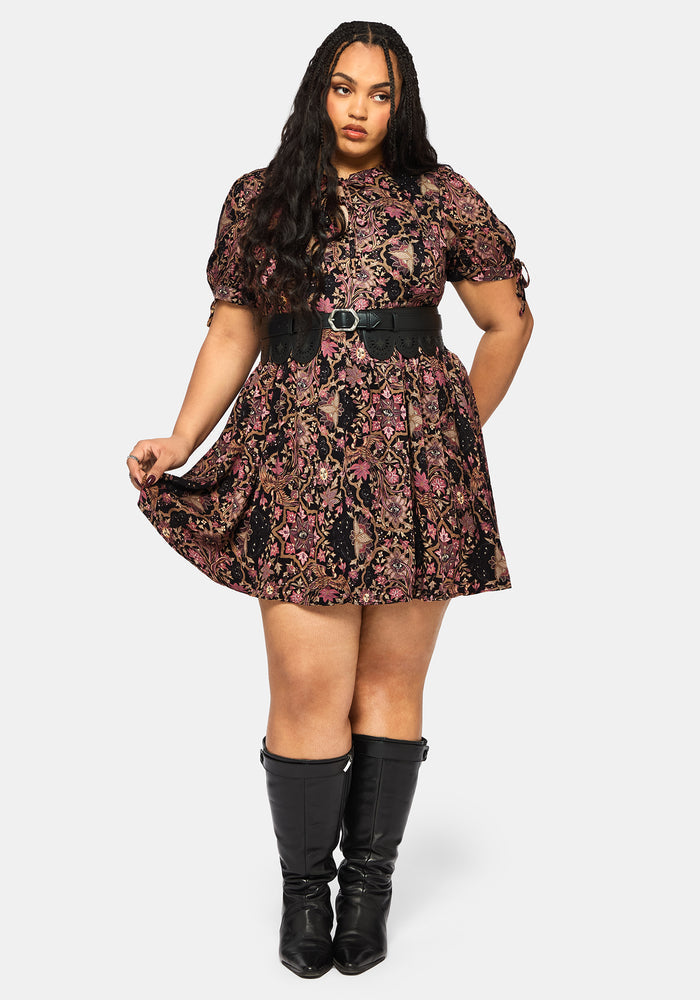 Mythos Print Tie Front Mini Dress