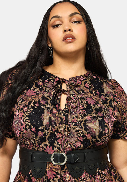 Mythos Print Tie Front Mini Dress