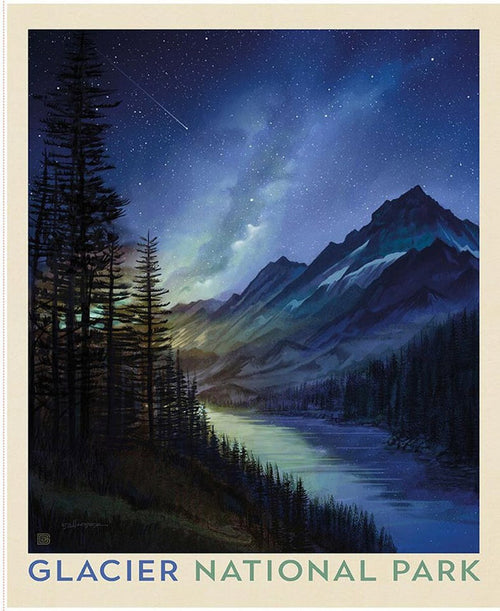 National Parks Glacier Poster PD17705-Panel, quilting fabric by Riley Blake