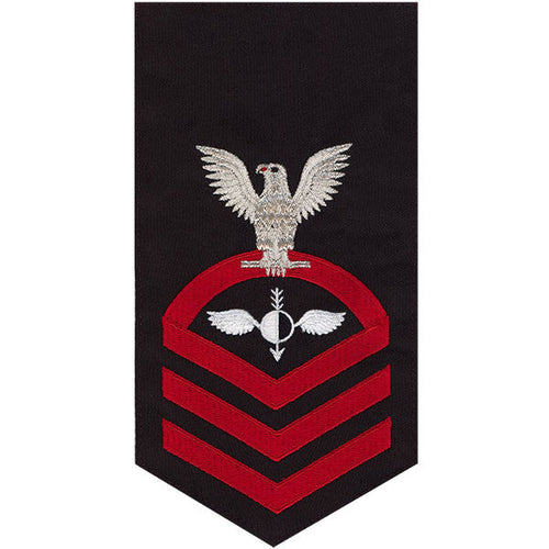 Navy E7 MALE Rating Badge: Aerographer's Mate - seaworthy red on blue