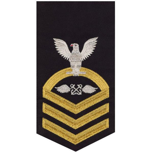 Navy E7 MALE Rating Badge: Aviation Boatswain's Mate - seaworthy gold on blue