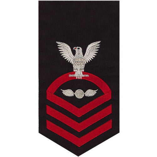 Navy E7 MALE Rating Badge: Aviation Electrician's Mate - seaworthy red on blue