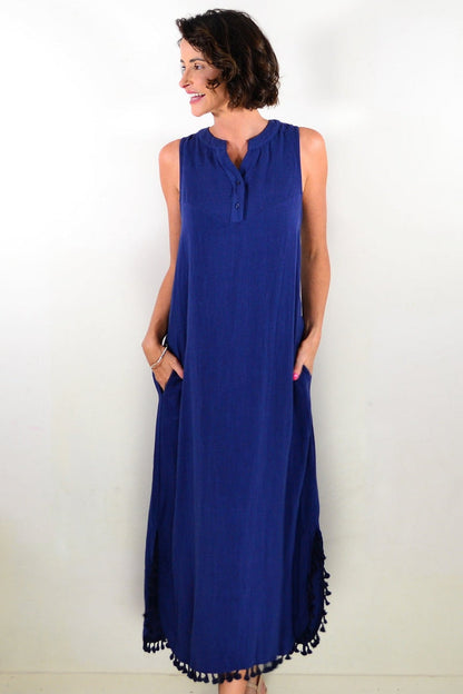Navy sleeveless maxi dress tunic by Willow Tree, featuring a flowing fit and simple design, shown on a white background.